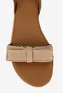 Sandale dama din piele cu imprimeu si funda bej