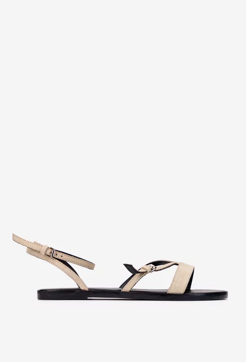 Sandale dama din piele intoarsa bej