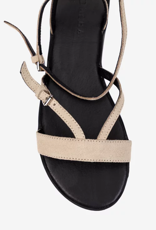 Sandale dama din piele intoarsa bej