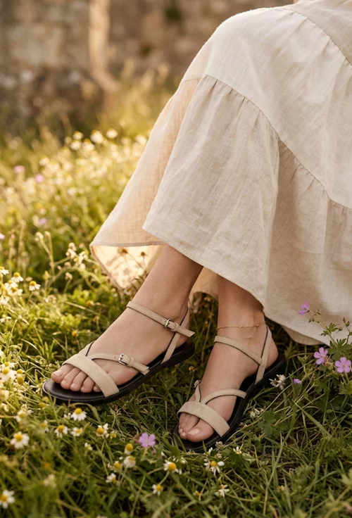 Sandale dama din piele intoarsa bej