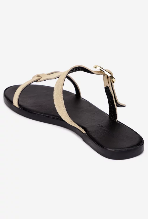 Sandale dama din piele intoarsa bej