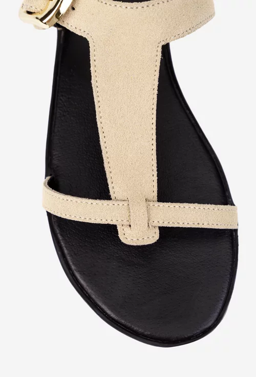 Sandale dama din piele intoarsa bej