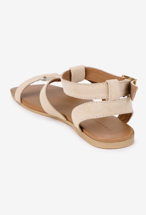 Sandale dama din piele intoarsa bej