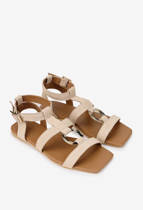 Sandale dama din piele intoarsa bej