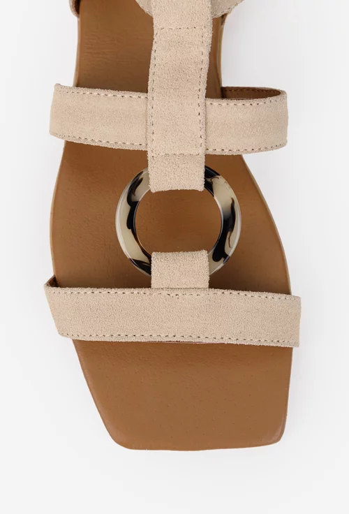 Sandale dama din piele intoarsa bej