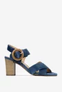 Sandale dama din piele intoarsa bleumarin cu toc