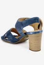 Sandale dama din piele intoarsa bleumarin cu toc