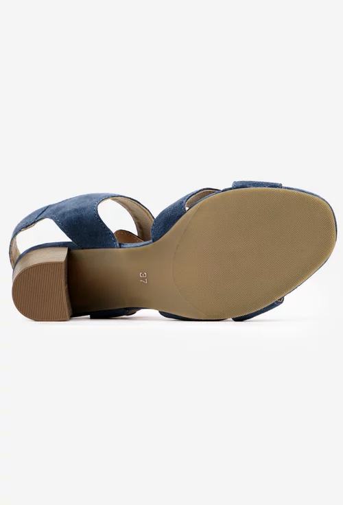 Sandale dama din piele intoarsa bleumarin cu toc