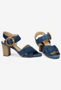 Sandale dama din piele intoarsa bleumarin cu toc