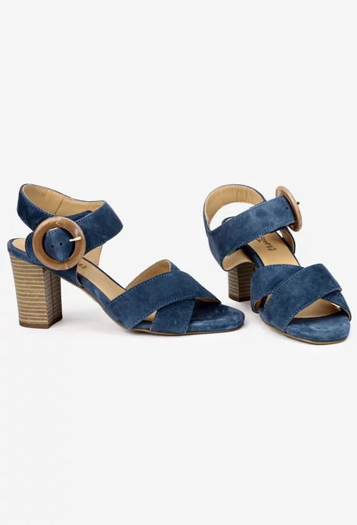 Sandale dama din piele intoarsa bleumarin cu toc