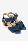 Sandale dama din piele intoarsa bleumarin cu toc