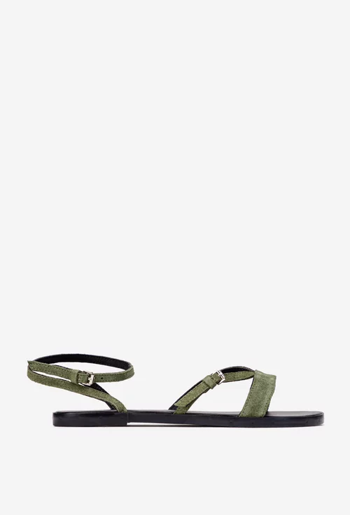 Sandale dama din piele intoarsa kaki