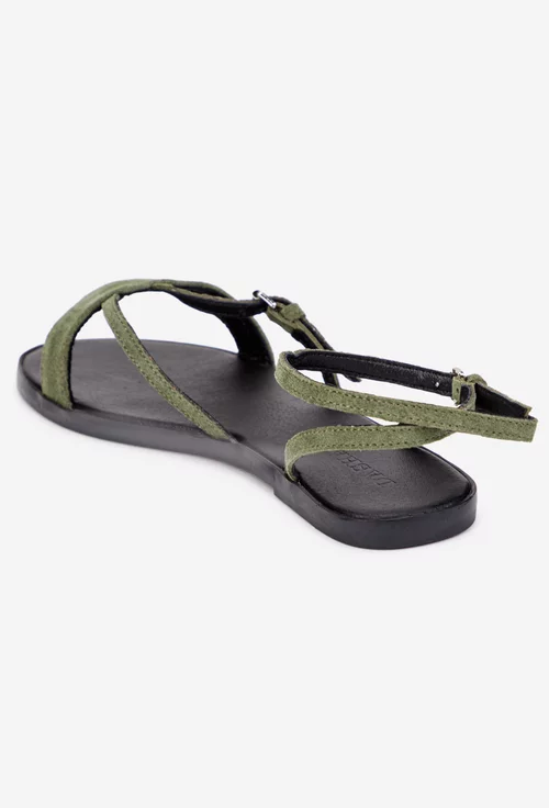 Sandale dama din piele intoarsa kaki