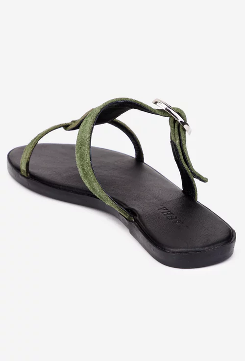 Sandale dama din piele intoarsa kaki