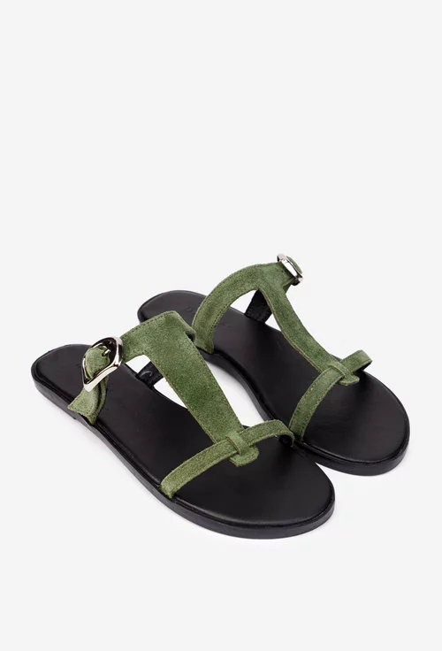 Sandale dama din piele intoarsa kaki