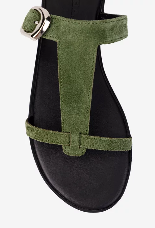 Sandale dama din piele intoarsa kaki