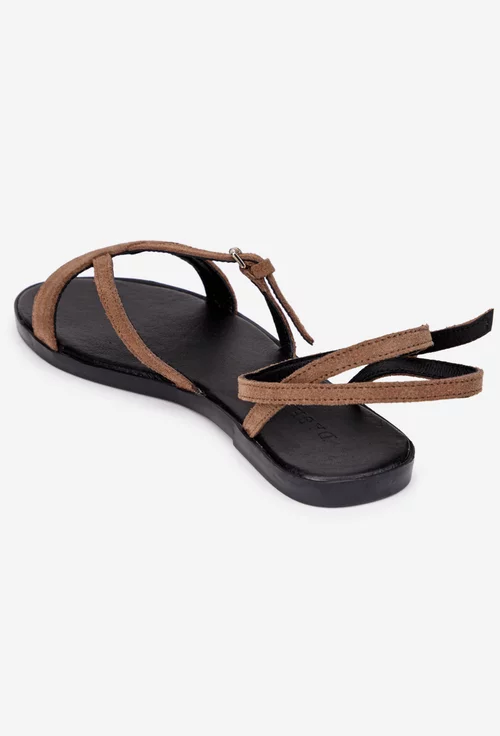 Sandale dama din piele intoarsa maro