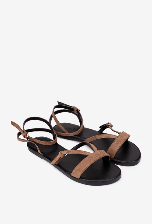 Sandale dama din piele intoarsa maro