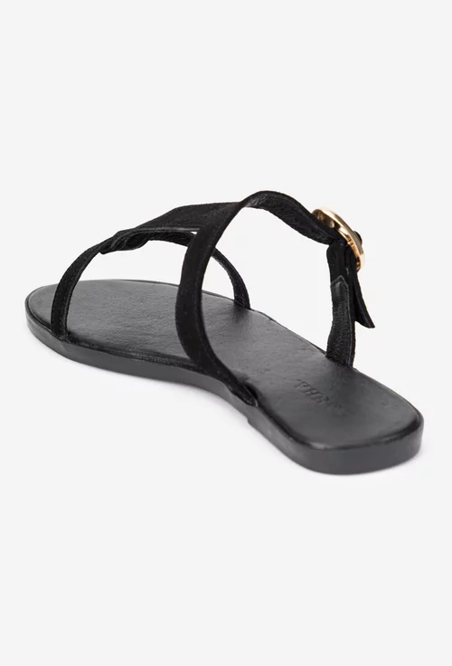 Sandale dama din piele intoarsa neagra