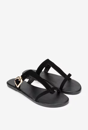 Sandale dama din piele intoarsa neagra