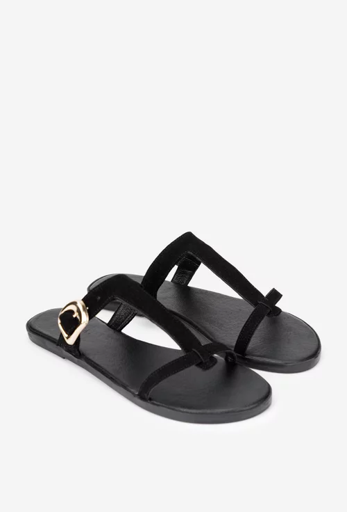 Sandale dama din piele intoarsa neagra