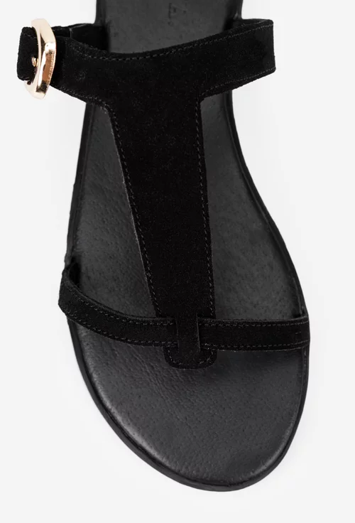 Sandale dama din piele intoarsa neagra