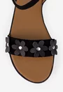 Sandale dama din piele intoarsa neagra cu ornament flori