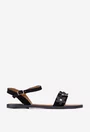Sandale dama din piele intoarsa neagra cu ornament flori