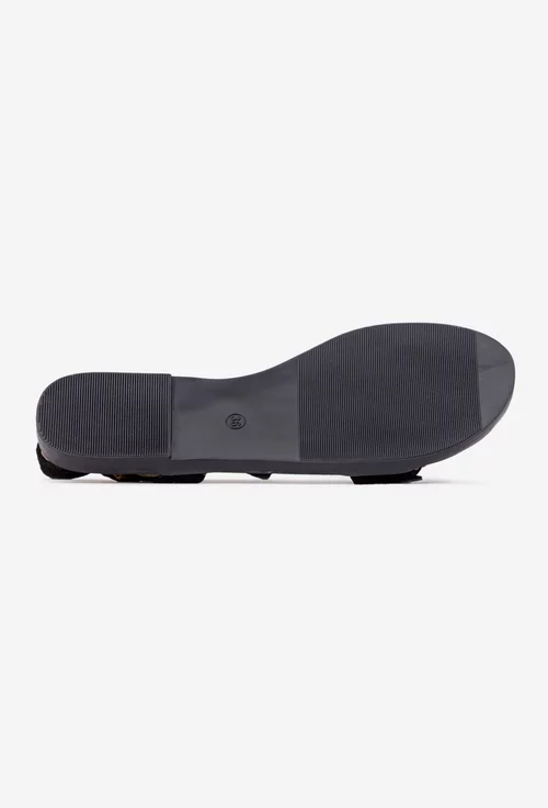 Sandale dama din piele intoarsa neagra cu ornament flori