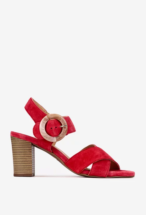 Sandale dama din piele intoarsa rosie cu toc