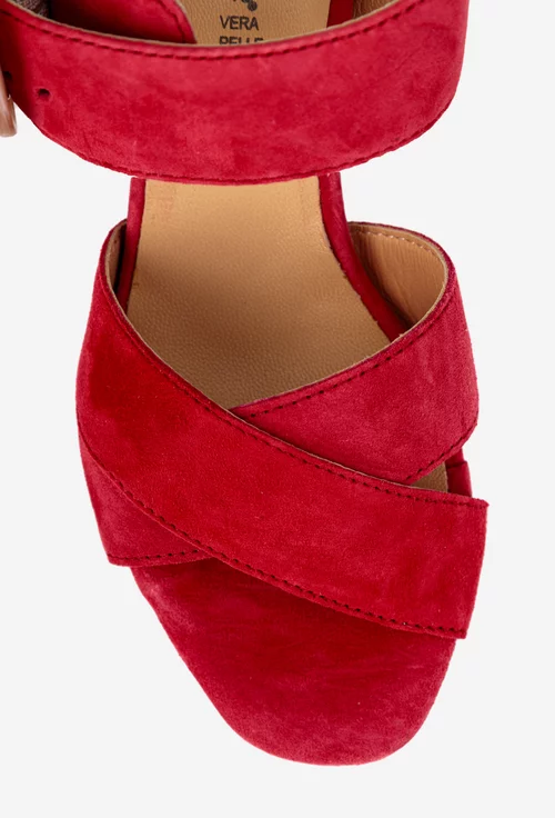 Sandale dama din piele intoarsa rosie cu toc