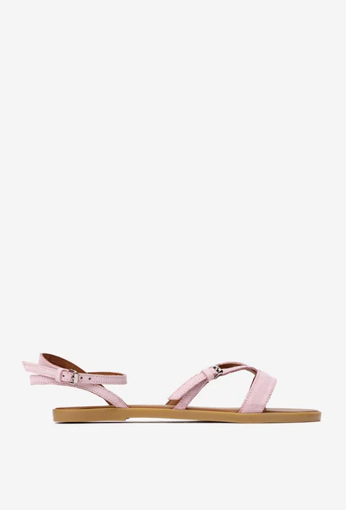 Sandale dama din piele intoarsa roz pudra