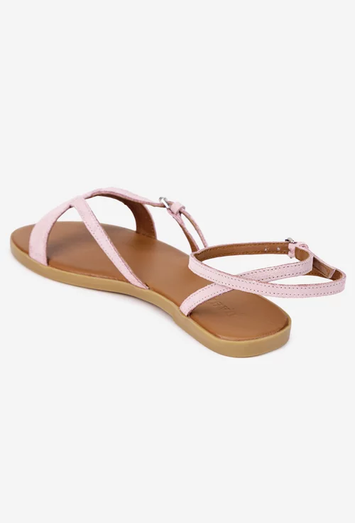 Sandale dama din piele intoarsa roz pudra