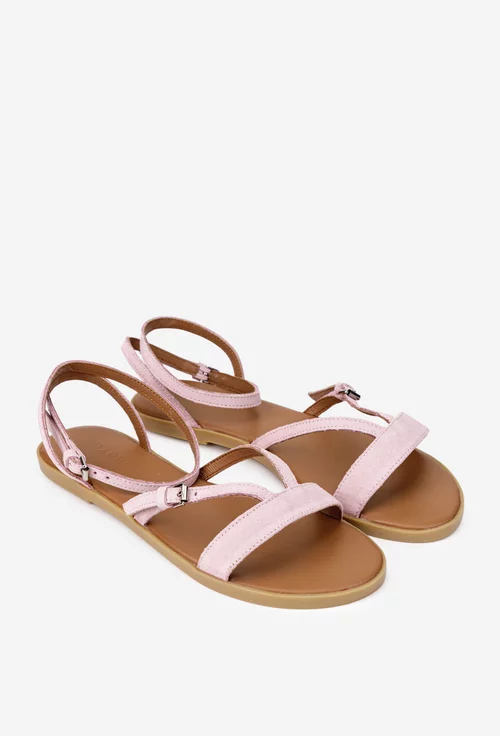 Sandale dama din piele intoarsa roz pudra