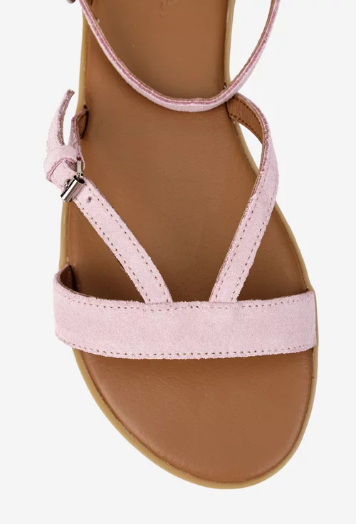Sandale dama din piele intoarsa roz pudra