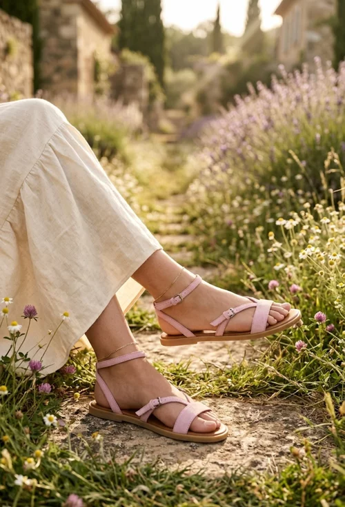 Sandale dama din piele intoarsa roz pudra