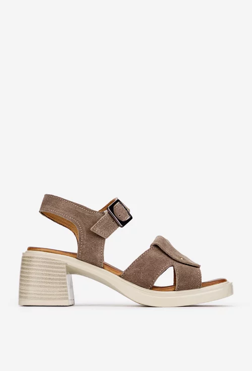 Sandale dama din piele intoarsa taupe