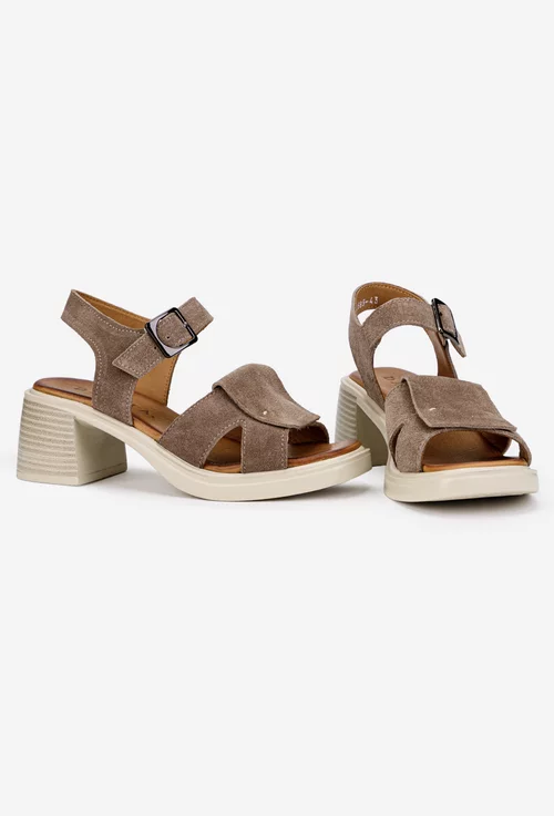 Sandale dama din piele intoarsa taupe