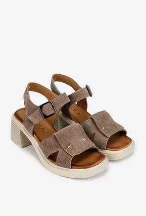 Sandale dama din piele intoarsa taupe