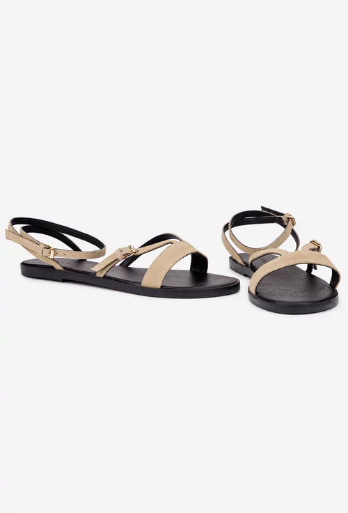 Sandale dama din piele intoarsa taupe