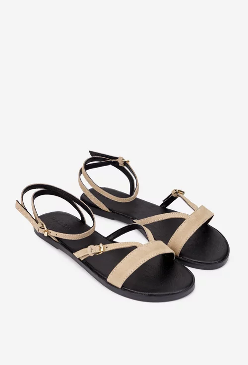 Sandale dama din piele intoarsa taupe