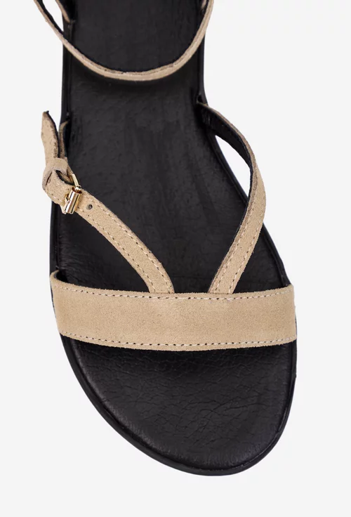 Sandale dama din piele intoarsa taupe