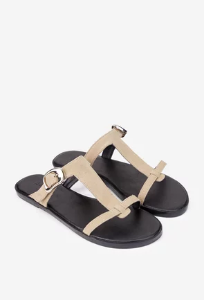 Sandale dama din piele intoarsa taupe