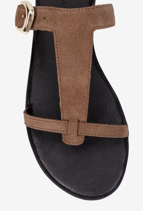 Sandale dama din piele intoarsa taupe