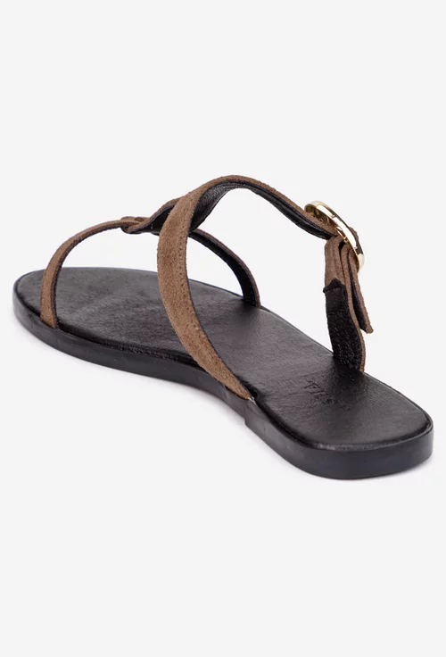 Sandale dama din piele intoarsa taupe