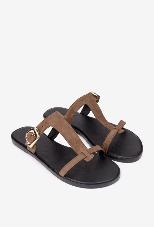 Sandale dama din piele intoarsa taupe