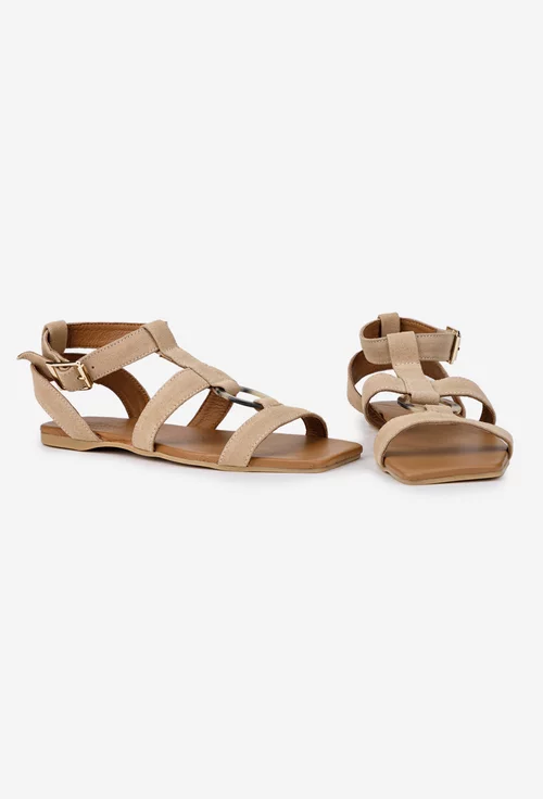 Sandale dama din piele intoarsa taupe