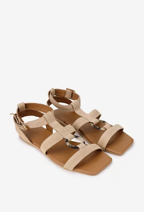 Sandale dama din piele intoarsa taupe