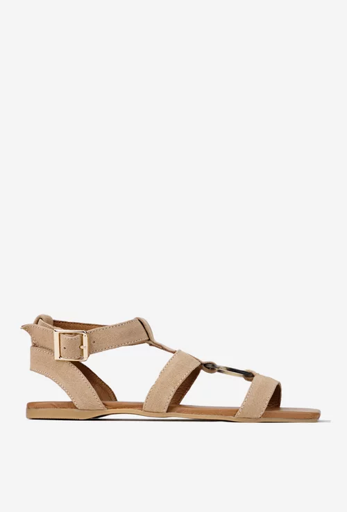 Sandale dama din piele intoarsa taupe