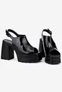 Sandale dama din piele lacuita neagra cu platforma